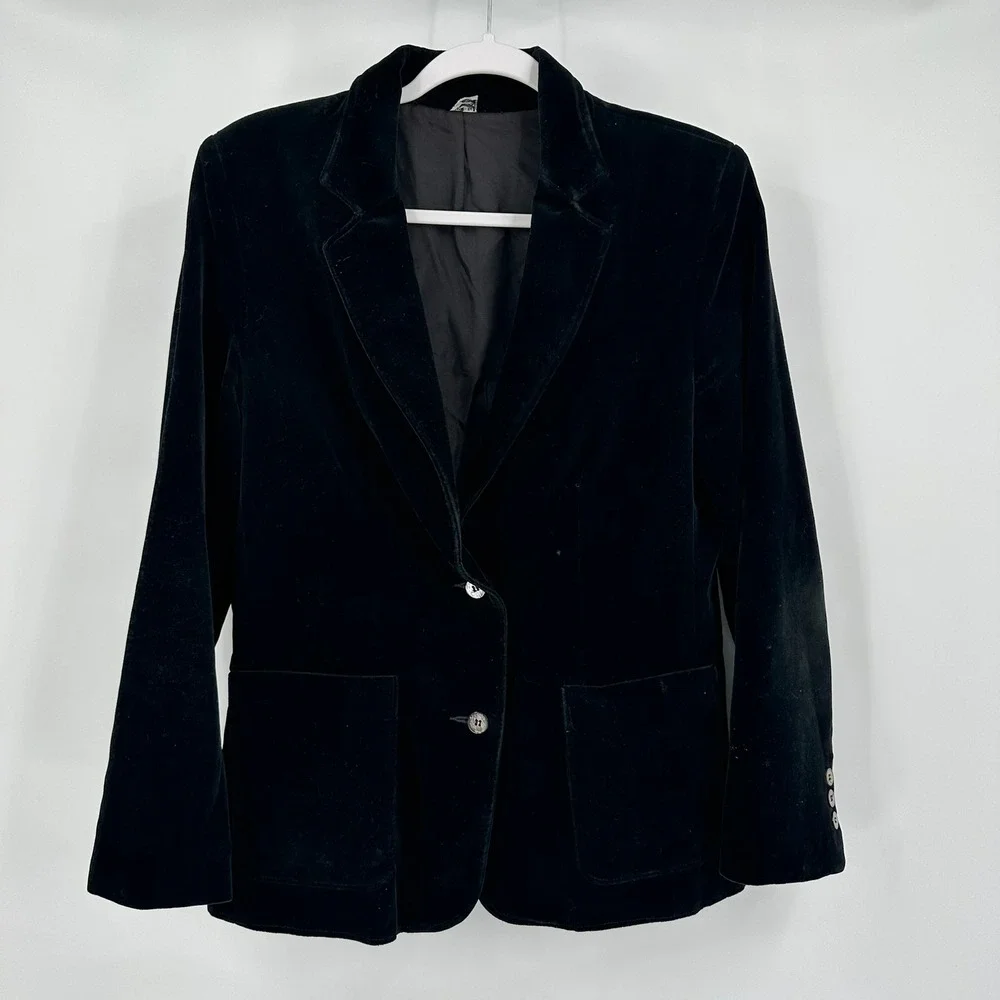 Womens Vintage Minimalist Velvet Blazer Size 12 Jacket Academia Victorian Goth
